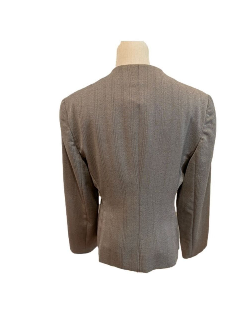 GIORGIO ARMANI VTG BLAZER GRAY & TAUPE PINSTRIPE WOOL BLEND 1 BUTTON HOURGLASS - Picture 6 of 11